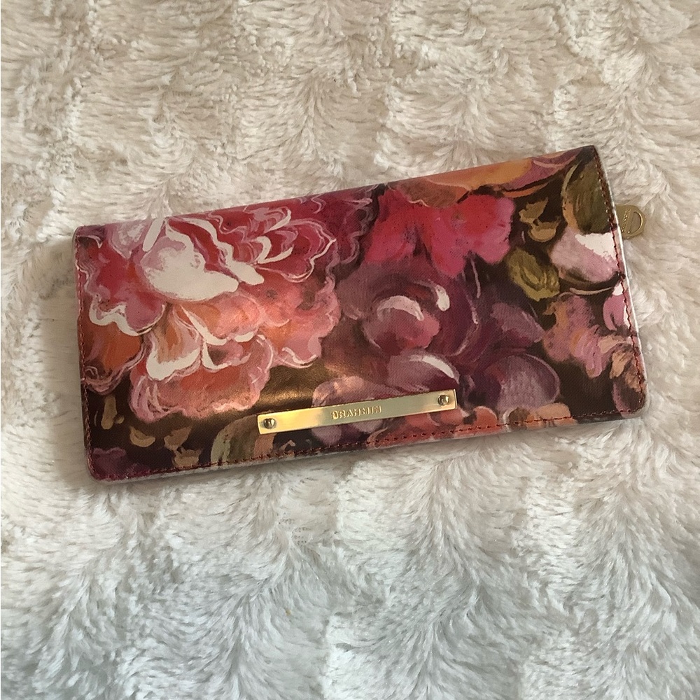 Brahmin Leather Floral Wallet in Pink and Brown